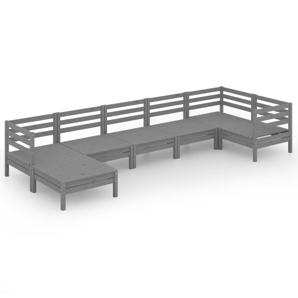 vidaXL 7-Piece Patio Lounge Set - Solid Pinewood Outdoor Furniture with Rustic Pallet Design - Weather-Resistant Gray Garden Set for Backyard, Poolside & Deck Relaxation