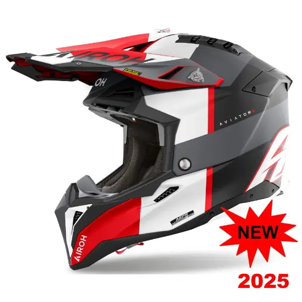 Airoh Aviator 3 Motorcycle Helmet - Monarch Matt Grey & Red - DOT & ECE Certified - Lightweight & Ventilated for Street & Racing Use