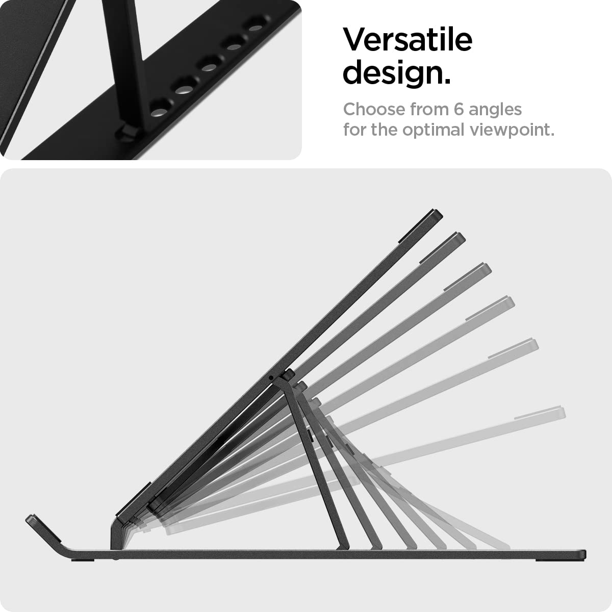 Spigen Adjustable Laptop Stand for Desk - Portable & Foldable Computer Stand Holder for MacBook, Dell, HP, Lenovo (Black, LD201) | Perfect for Home Office, Bed, Couch & Travel Use