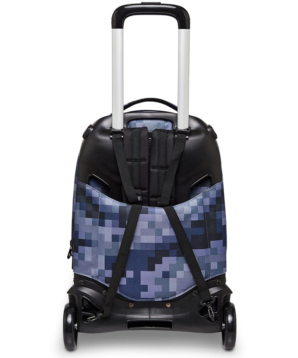 Invicta Detachable 3-in-1 School Backpack with Wheels - Blue Pixel Camo Design, Laptop Compartment - Convertible Trolley Backpack for Kids & Teens - Perfect for School, Travel & Daily Commute