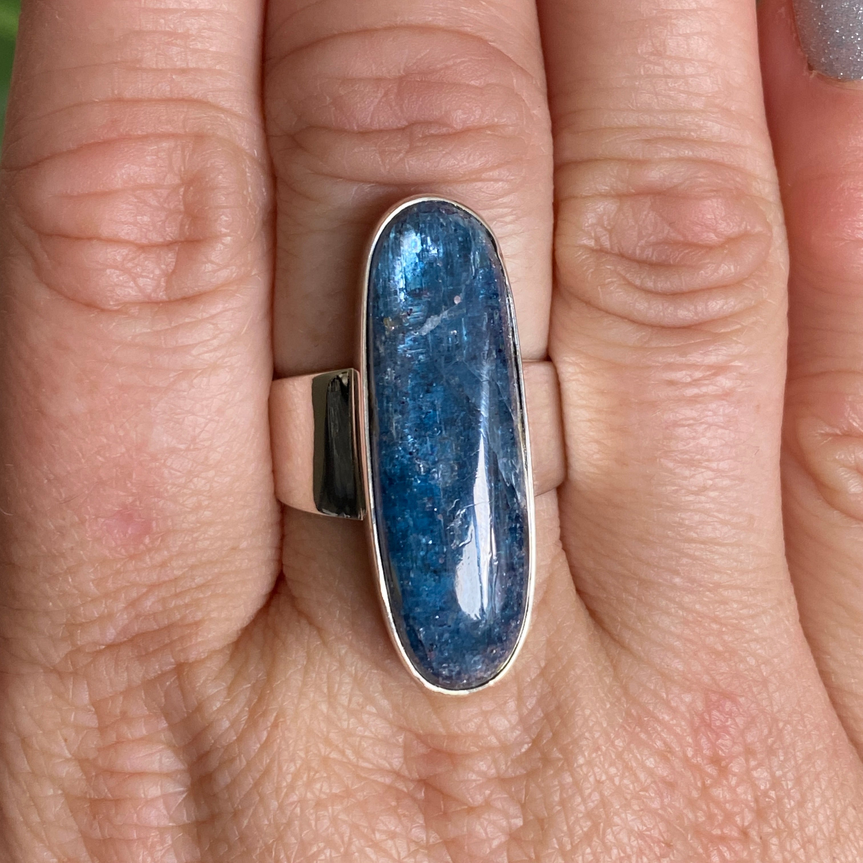 Blue Kyanite Oval Cabochon Ring - Size 8.5 - KRGJ3284 - Perfect for Spiritual Healing, Meditation & Energy Work