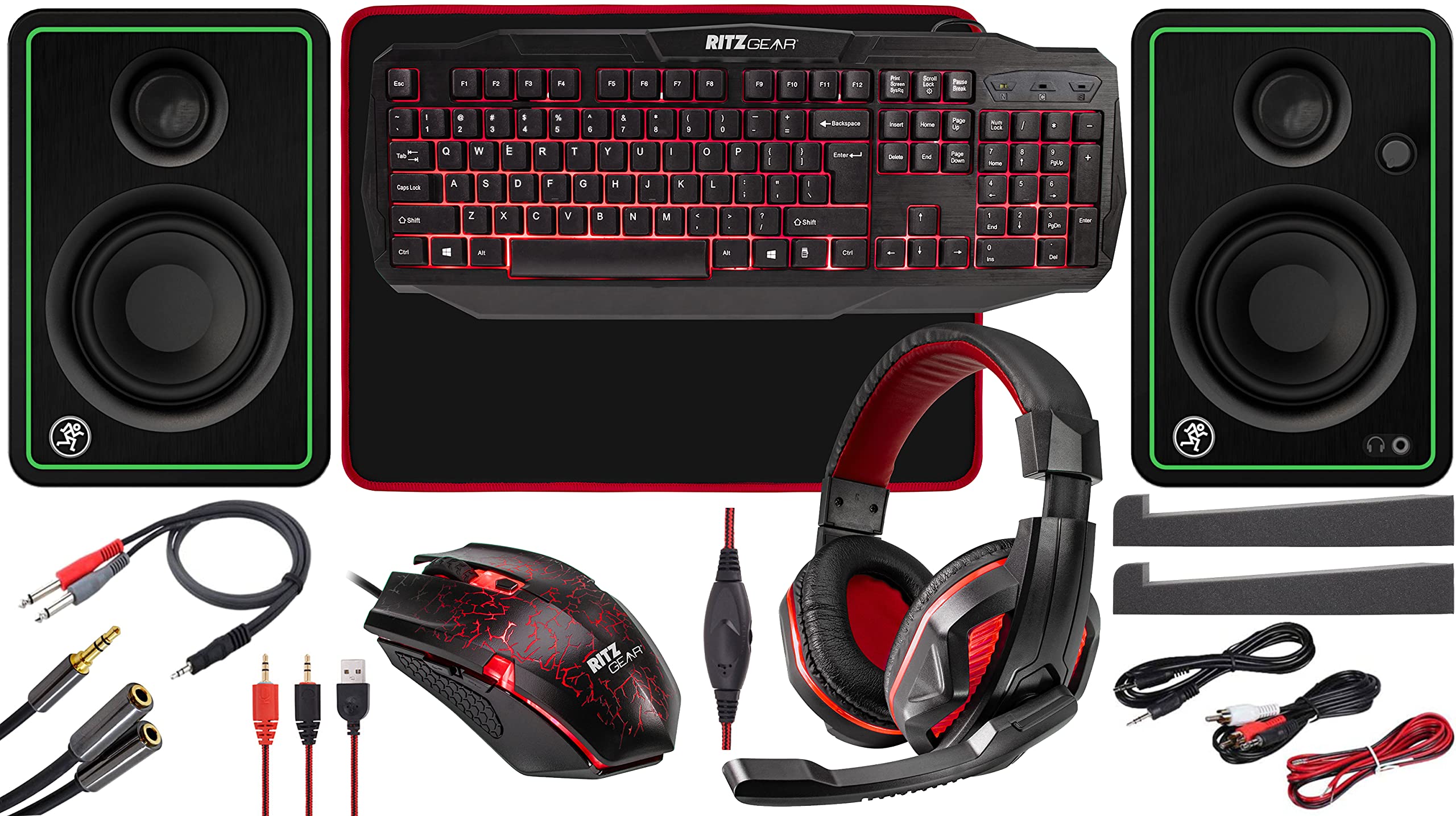 Ritz Gear Red Gaming Accessory Kit - 4-in-1 LED Combo with Multimedia Keyboard, Optical Mouse, Mouse Pad & Headset | Compatible with Windows 7+, PC, Laptop, Xbox & PS4 | Perfect for Gaming, Streaming & Office Work | Includes CR5-X Bluetooth Monitor Support