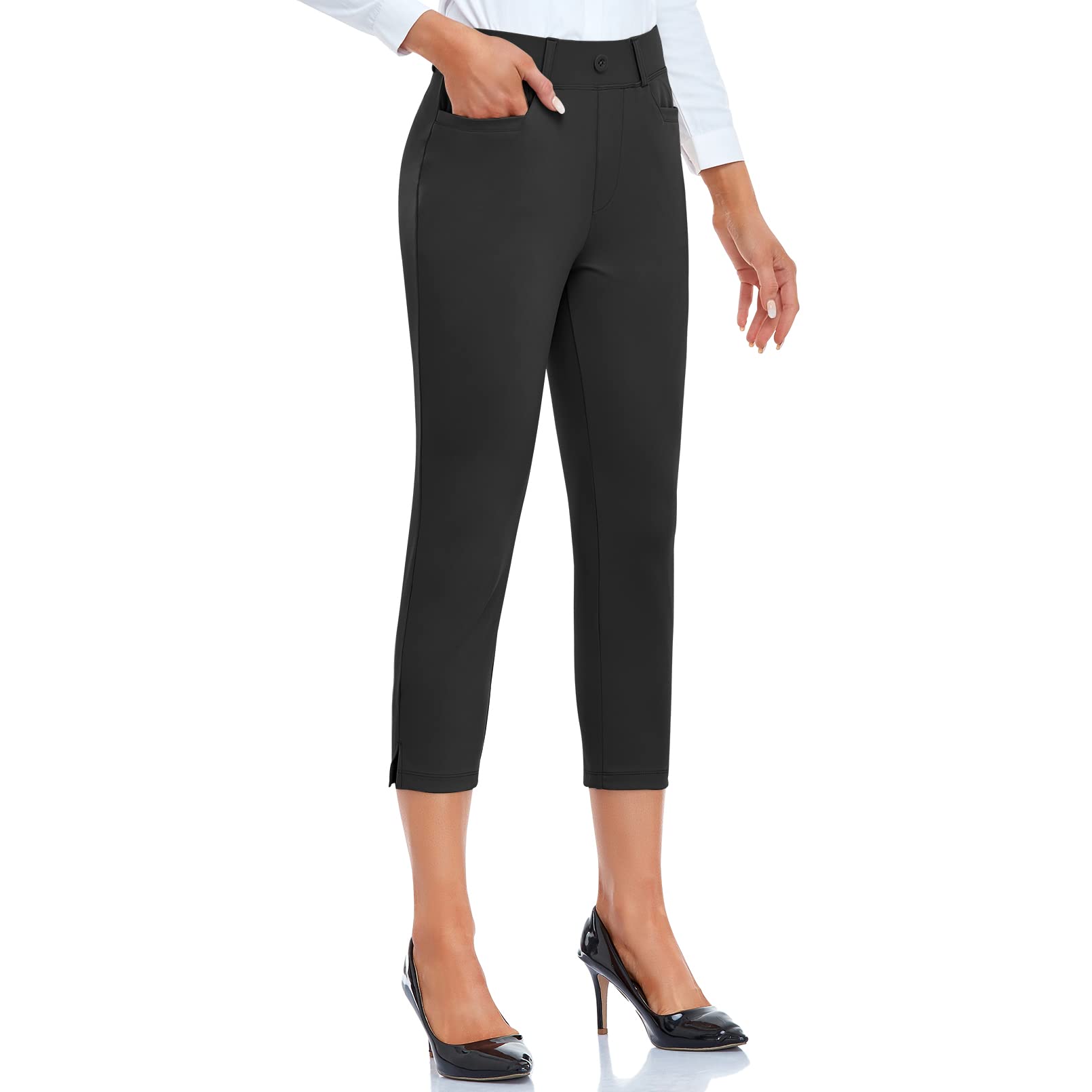 RIMLESS 7 Women's Stretch Slim Fit Ankle Dress Pants - Work Office, Golf & Casual Slacks - Comfortable Straight Cropped Pants for Business, Travel & Everyday Wear
