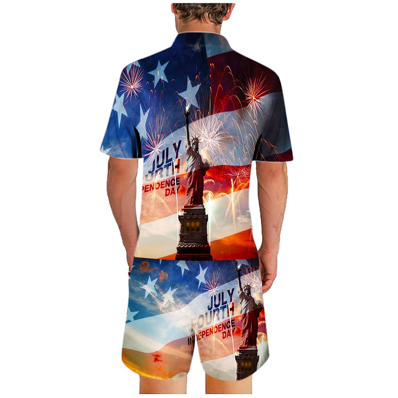 **Men's 3D Flag Print Tracksuit Set - Patriotic American Independence Day Casual Outfit for Summer | Gym, Lounge & Outdoor Wear**