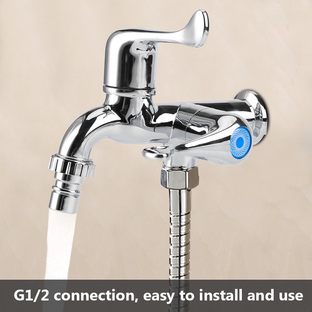 Fdit Single Lever Mixer Tap - Double Spout Kitchen Sink Faucet with Dual Switch for Washing Machine & Garden Use (Tail Handle) - Perfect for Modern Kitchens, Laundry Rooms & Outdoor Sinks