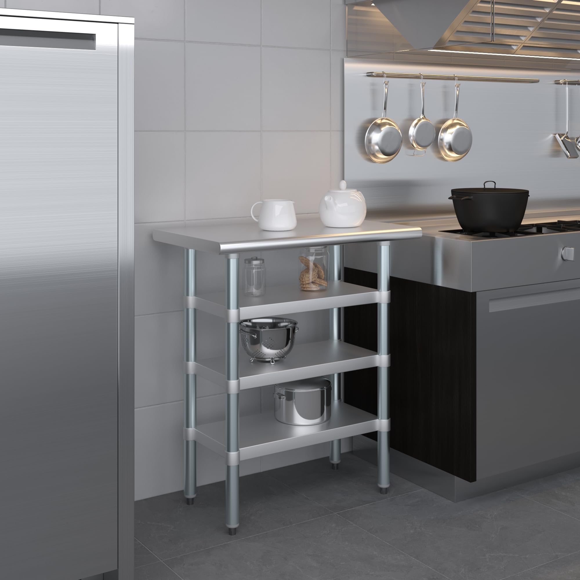 AmGood Stainless Steel Work Table with 3 Shelves | Heavy Duty Metal Utility Table for Commercial Kitchen & Home Use | NSF Certified 30