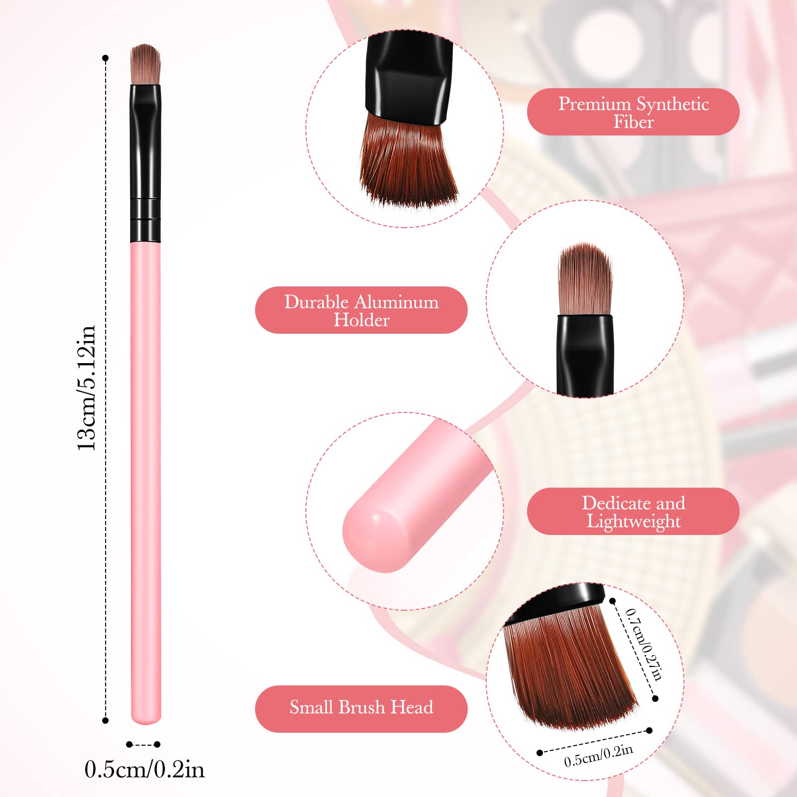 48 Pcs Flat Makeup Brush Set - Synthetic Lip Concealer Brush, Eyebrow Brush for Blending & Buffing | Portable Beauty Makeup Tools for Concealing & Setting | Perfect for Professional Makeup Artists & Home Use (Pink)