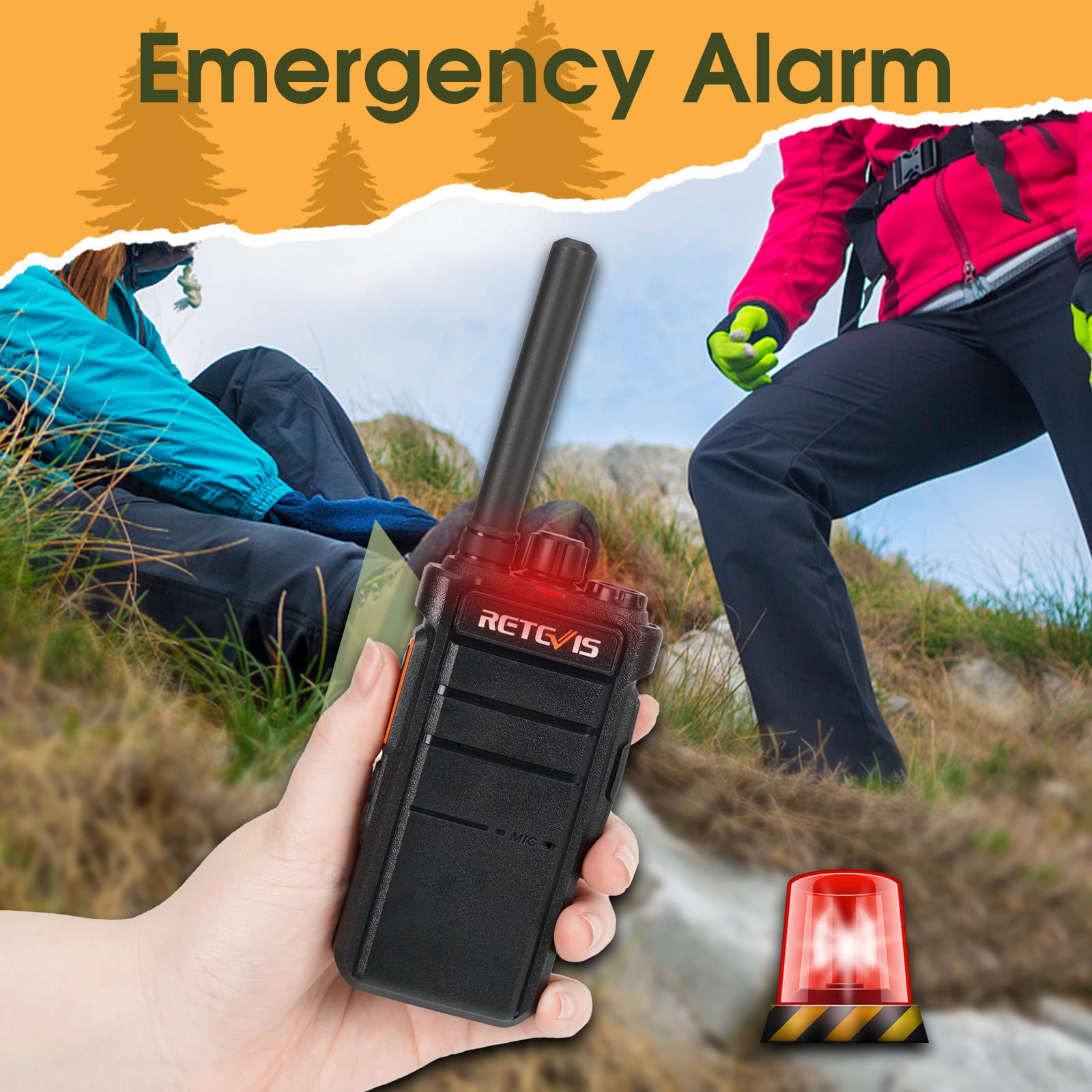 Retevis RB626 Long Range Walkie Talkies - Professional Two-Way Radios with 2000mAh Rechargeable Battery, Hands-Free Operation & Flashlight - Ideal for Vehicle Driving, Hunting, Camping & Outdoor Adventures (2 Pack)