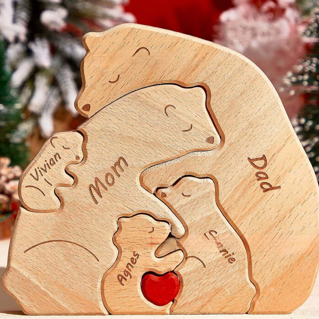 Personalized Wooden Bear Family Name Puzzle - Custom Engraved Gift for Kids & Toddlers | Unique Baby Shower, Birthday & Christmas Present | A5432