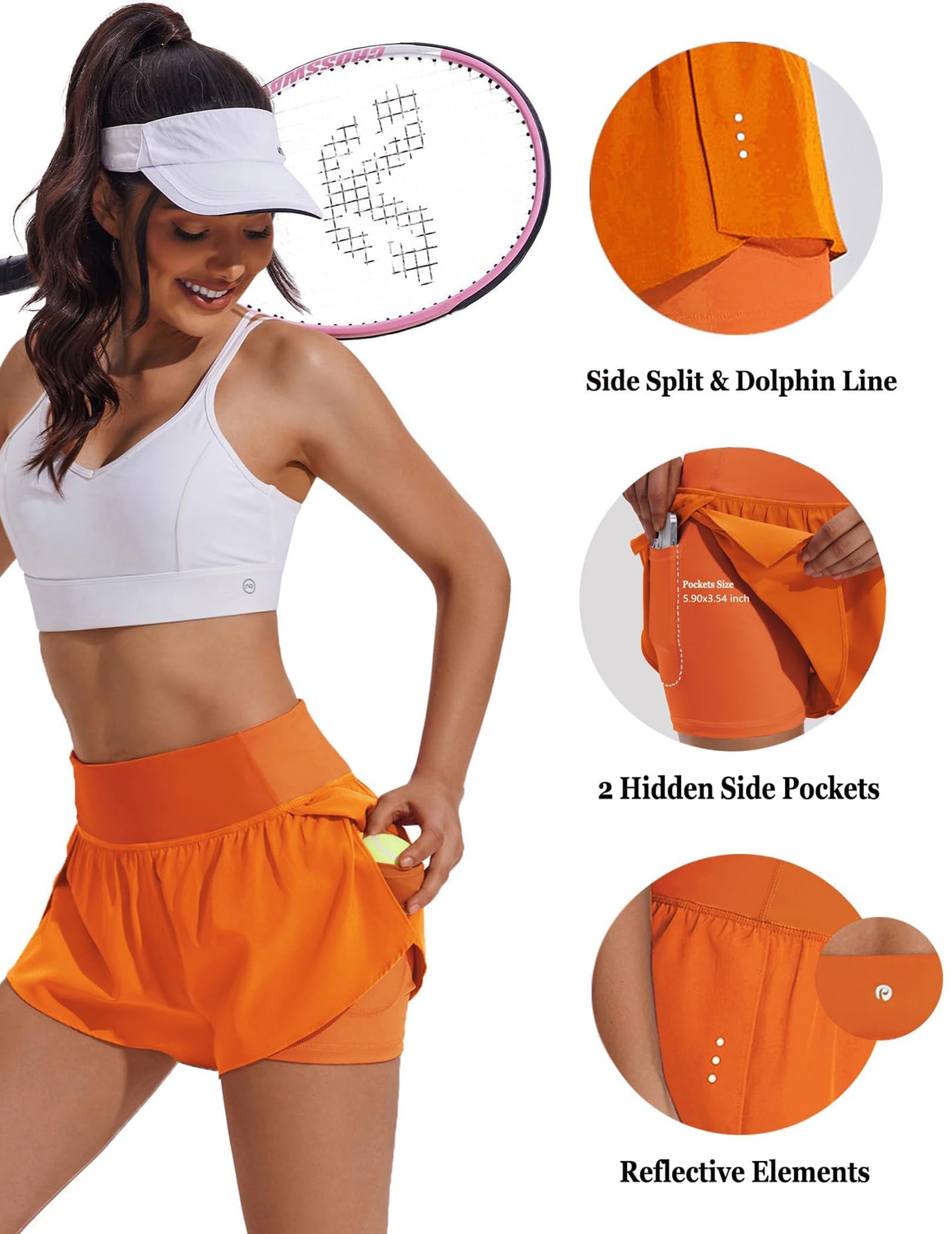 PINSPARK 2-in-1 Women's Athletic Shorts - High Waisted Running & Gym Workout Shorts with Side Pockets - Perfect for Cycling, Jogging, and Fitness Training