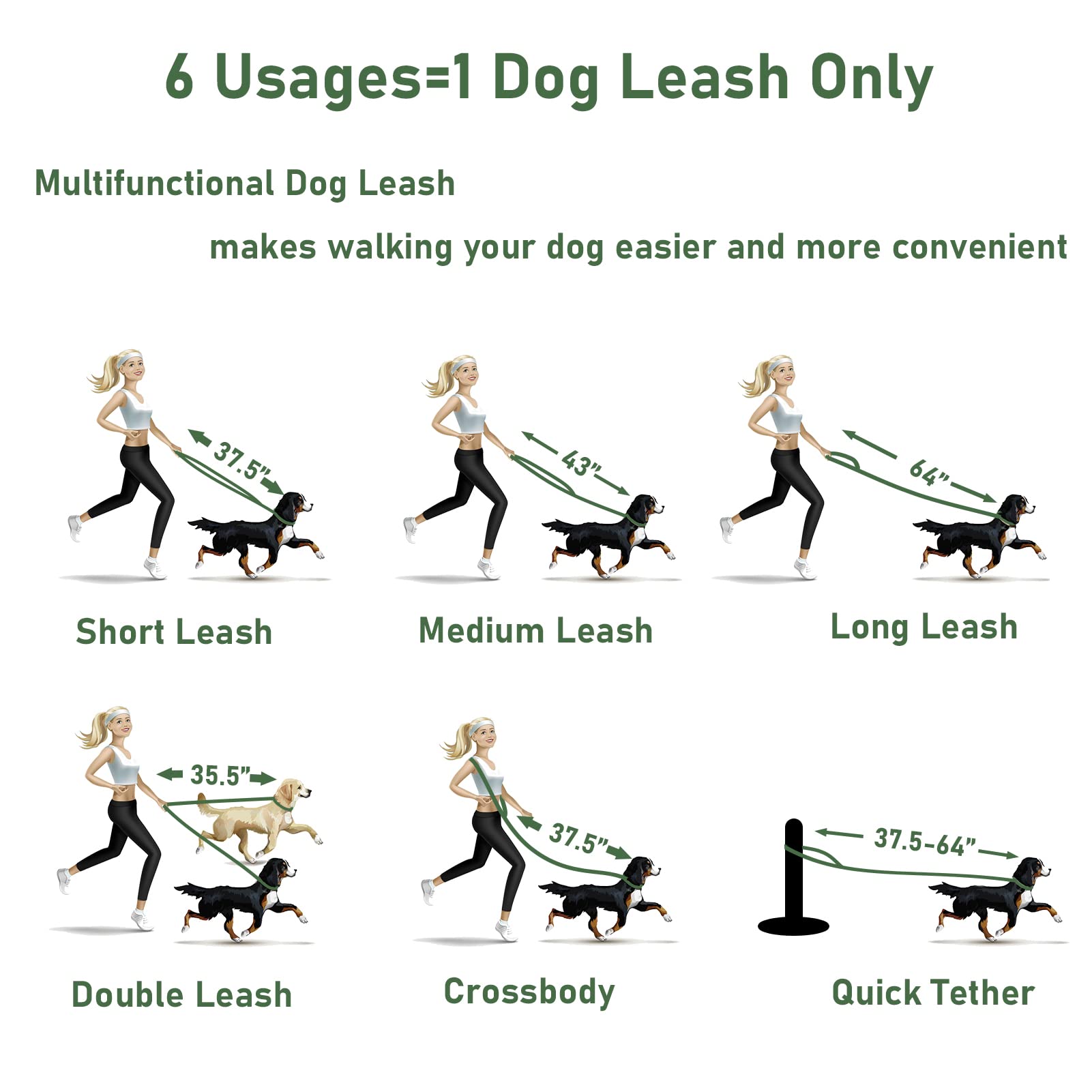 Waterproof Adjustable Odor-Proof Dog Collar and Leash Set - Easy to Clean 6FT Pet Leash with 2 Hooks for Small Medium Large Dogs (Green, Size M) - Perfect for Walking, Training & Outdoor Adventures