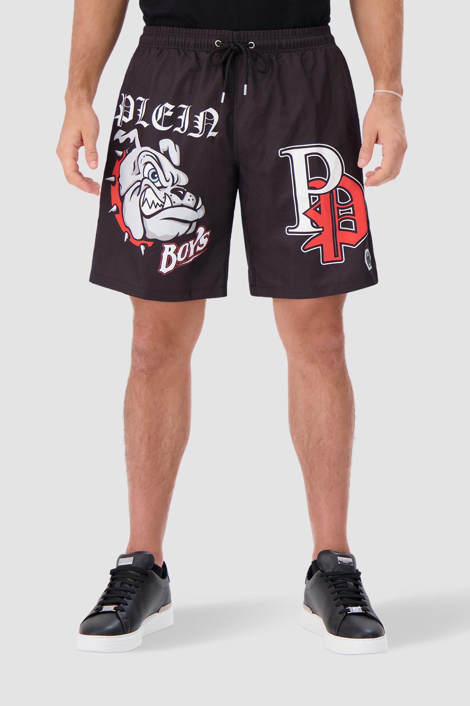 Philipp Plein Black Bulldogs Swim Trunks for Men - Quick Dry Beach Shorts with Bulldog Print - Perfect for Pool Party, Vacation & Summer Swimming