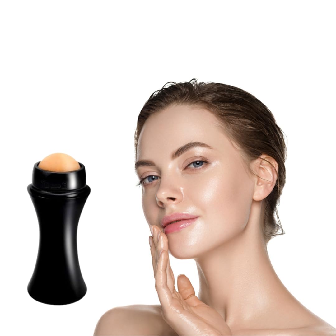 Volcanic Stone Face Roller for Oily Skin - Reusable Oil Absorbing Roller | Makeup Friendly Oil Control Skincare Tool | Black | Perfect for On-the-Go Shine Control & Touch-Ups