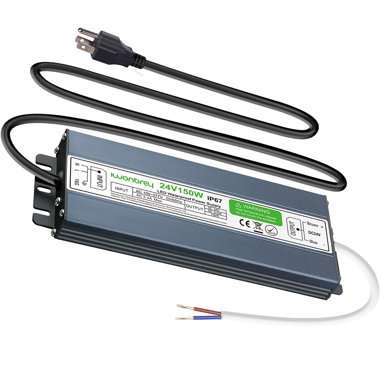 150W Waterproof IP67 LED Driver - Ultra Thin 0.7in 24V DC Low Voltage Power Supply - Perfect for Outdoor LED Strips, Landscape Lighting & 24V LED Projects - Weatherproof Transformer for Garden, Patio & Commercial Lighting