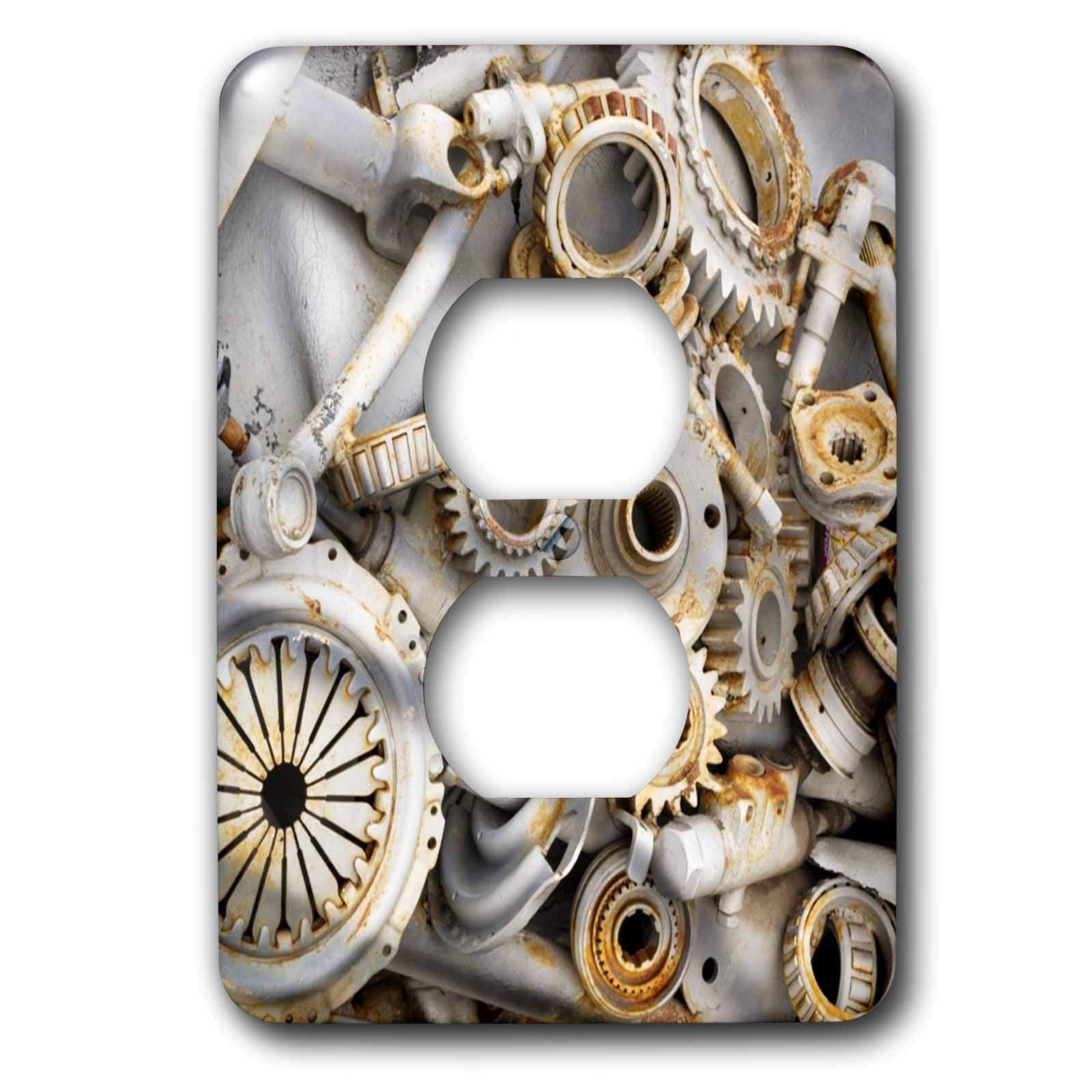 3D Rose Steampunk Rusty Parts Outlet Cover - Vintage Industrial Style Electrical Outlet Plate - Perfect for Steampunk Decor, Home Office & Industrial Themed Rooms