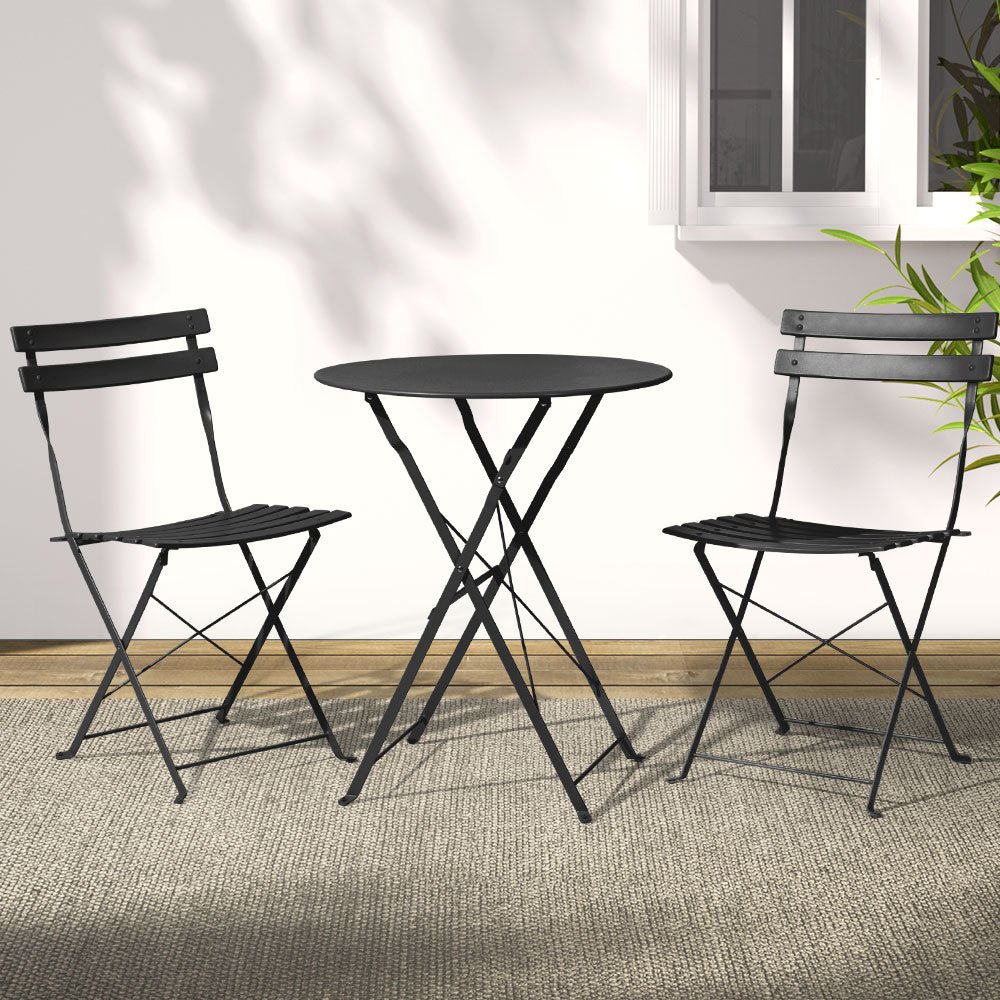 Gradeon 3-Piece Outdoor Bistro Set - Steel Patio Table and Chairs for Garden, Balcony or Backyard - Weather-Resistant Black Metal Furniture for Dining & Relaxing