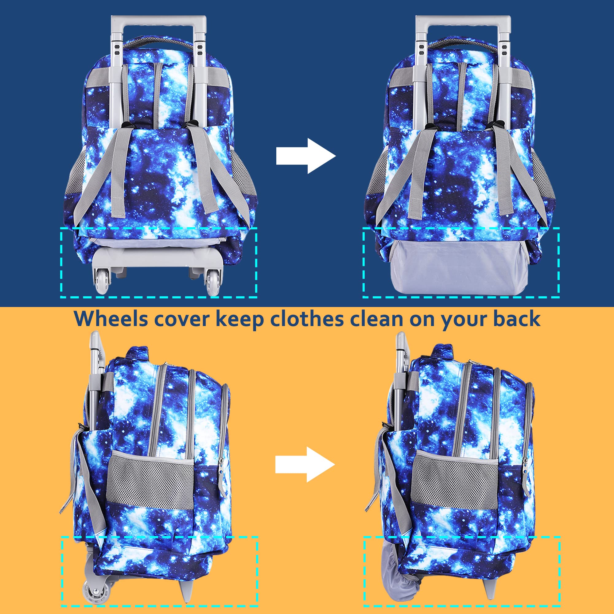 Seastig 18 Inch Rolling Backpack for Kids - Double Handle Wheeled Backpack with Detachable Lunch Bag Set | School Travel, Airplane Carry-On, Daily Commute for Boys & Girls