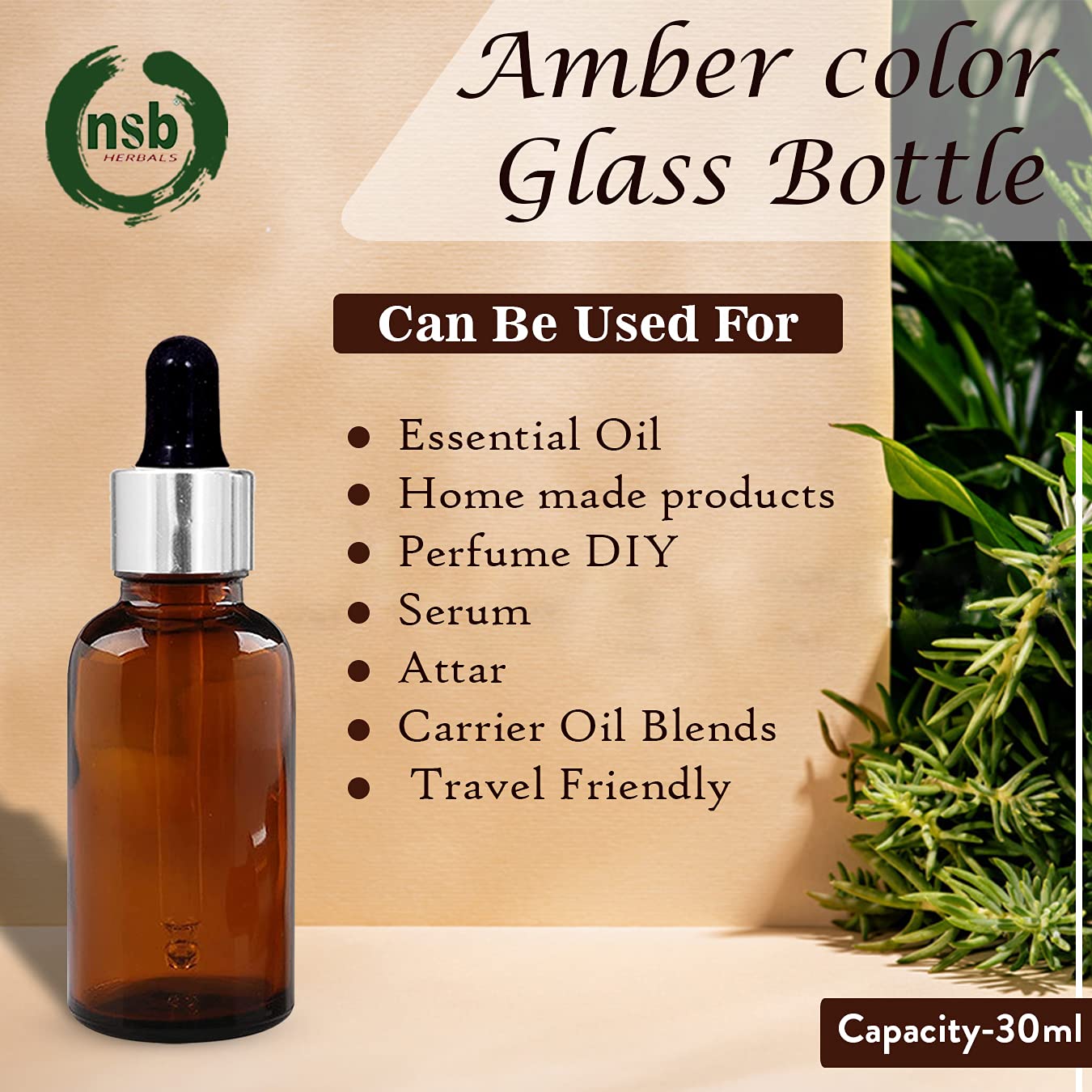 30ml Amber Glass Dropper Bottles with Silver Cap & Black Teat - 3 Pack Refillable Essential Oil Bottles for DIY Perfumes, Aromatherapy Blends, Travel & Home Use