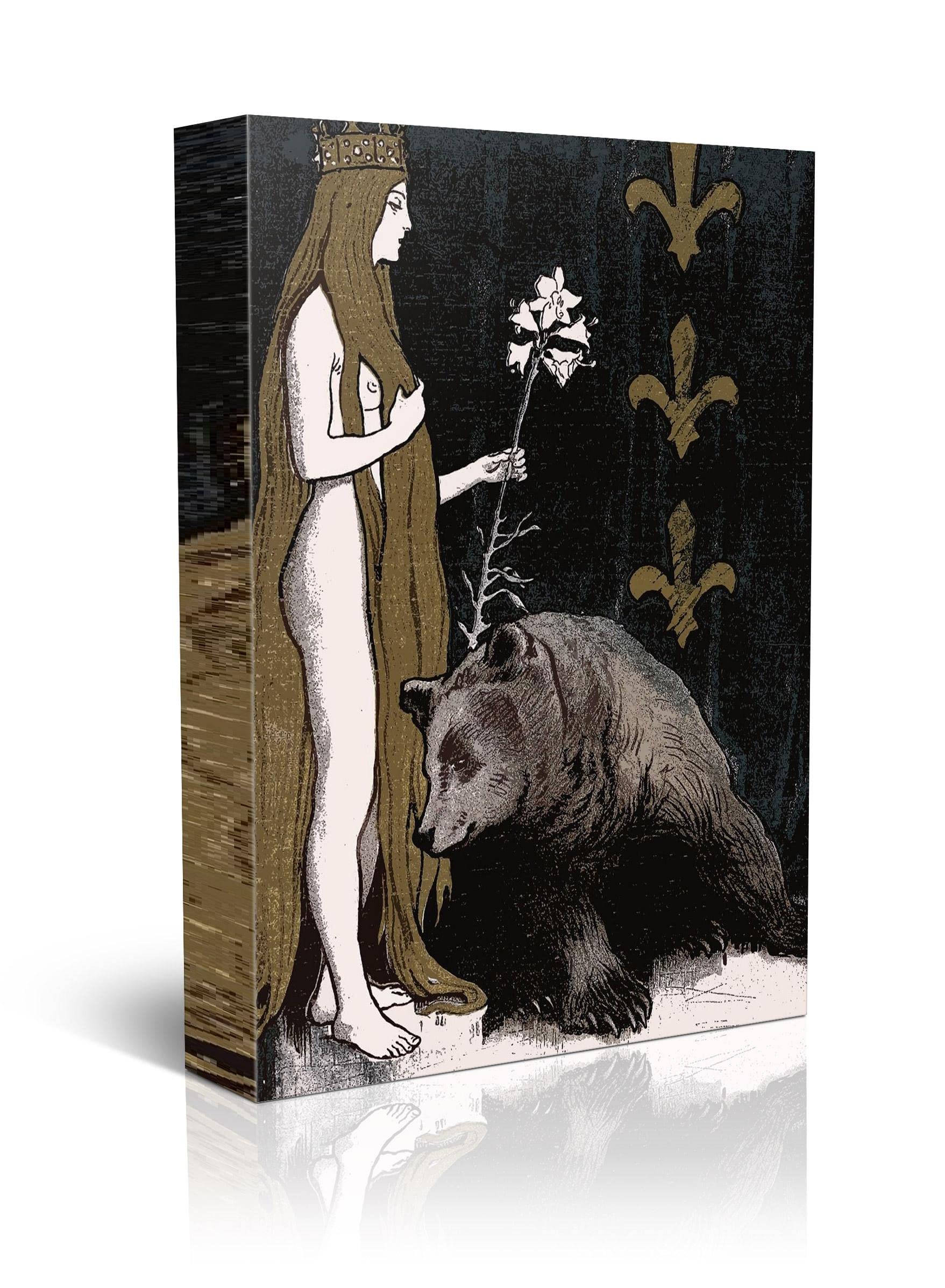 Queen and Bear Italian Wall Art Decor - Watercolor Canvas Painting Print (50x70cm/20x28in Framed) for Living Room, Bedroom, Kitchen & Office