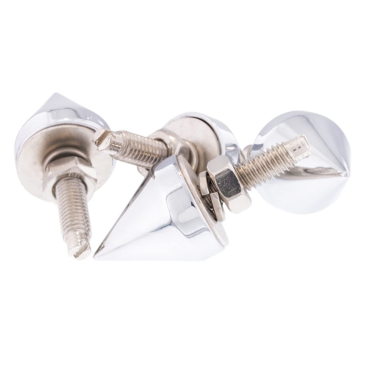 United Pacific 10878 Chrome Spike License Plate Fastener Screw Caps - Pack of 4 for Standard License Plate with Threaded Mounting Stud, Nut & Lock Washer | Perfect for Car, Truck & Motorcycle Customization & Security