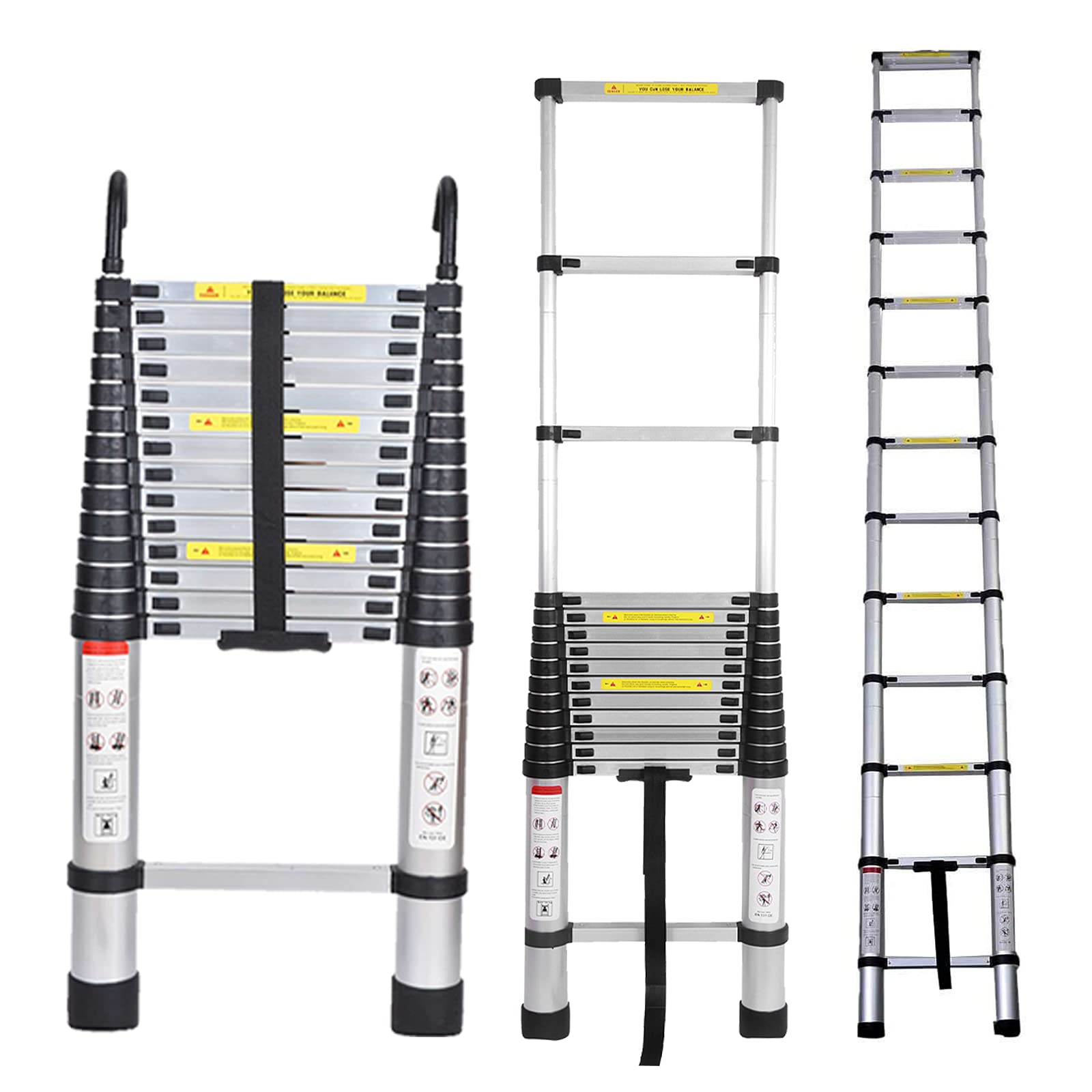 **14.5ft Aluminum Telescoping Ladder - Extendable Extension Ladder with Safety Lock & Detachable Hooks, 330lb Capacity - Lightweight & Portable for Home, RV, Roofing, Painting & Outdoor Use**