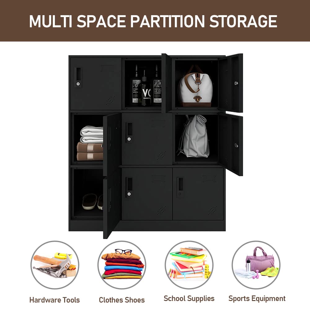 9-Door Metal Kids Locker Cabinet - Steel School Storage Locker for Books, Shoes & Clothes - Heavy Duty Office & Gym Lockers - Perfect for Classrooms, Sports Facilities & Workplace Organization