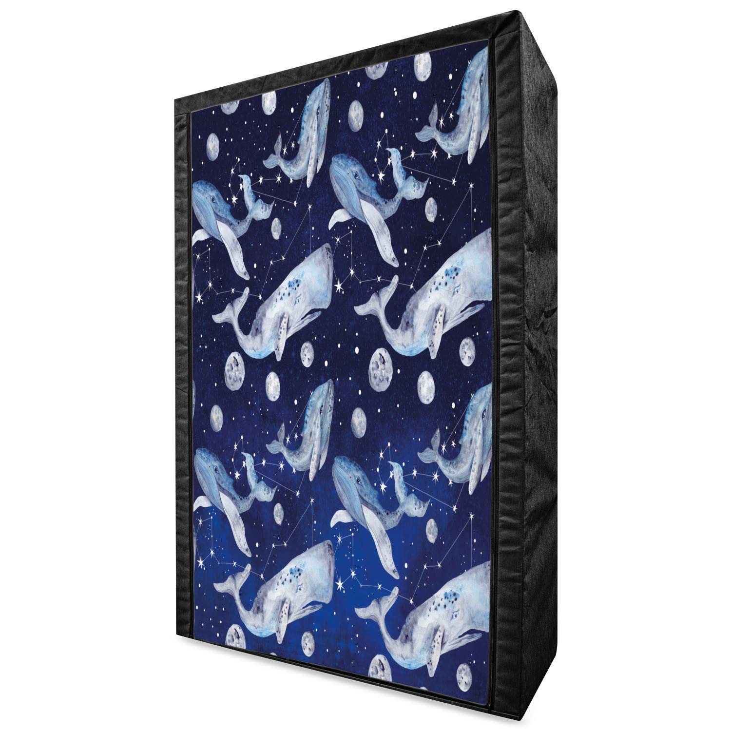 Ambesonne Whale Portable Fabric Wardrobe with Shelves - Space Themed Clothing Organizer for Bedroom, 42.5 Inch Navy Purple Grey Storage Closet - Perfect for Kids Room, Dorm, or Apartment Organization