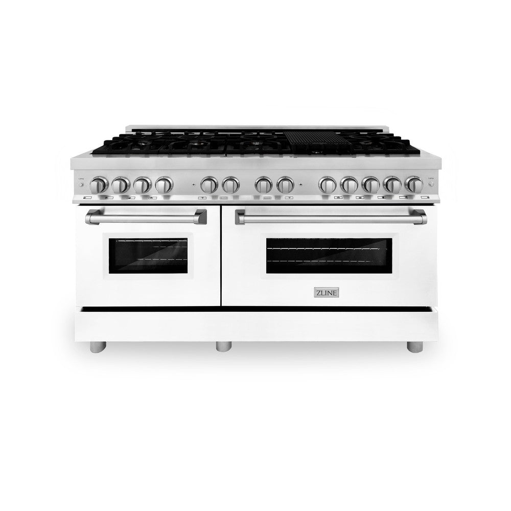 ZLINE 60-inch 7.4 cu. ft. Dual Fuel Range with 9-Burner Gas Cooktop & 2 Electric Convection Ovens - Stainless Steel with White Matte Doors (RA WM 60) | Professional Kitchen Appliance for Home Chefs & Cooking Enthusiasts