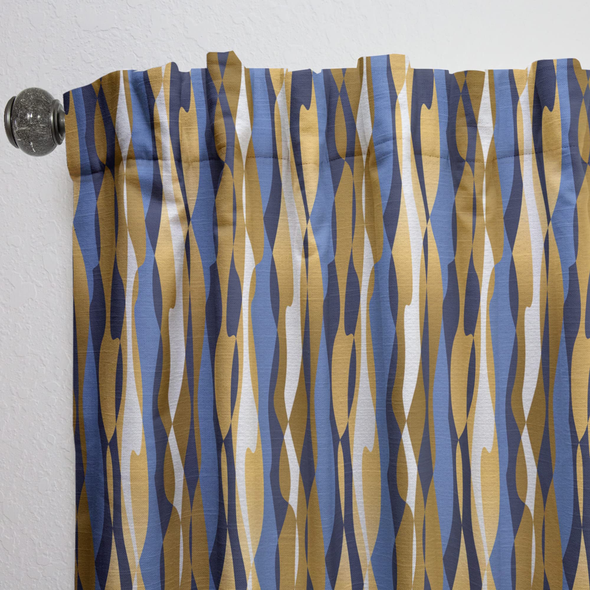 Retro Luxury Wave Pattern Thermal Insulated Curtains - Gold & Blue Single Panel (52x63 inches) for Bedroom & Living Room - Elegant Home Decor & Light Blocking Drapes