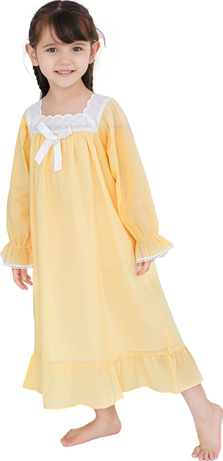 Girls Cotton Princess Nightgown - Vintage Sleepwear for Kids & Teens - Soft & Comfortable Pajama Dress for Bedtime, Sleepovers & Special Occasions