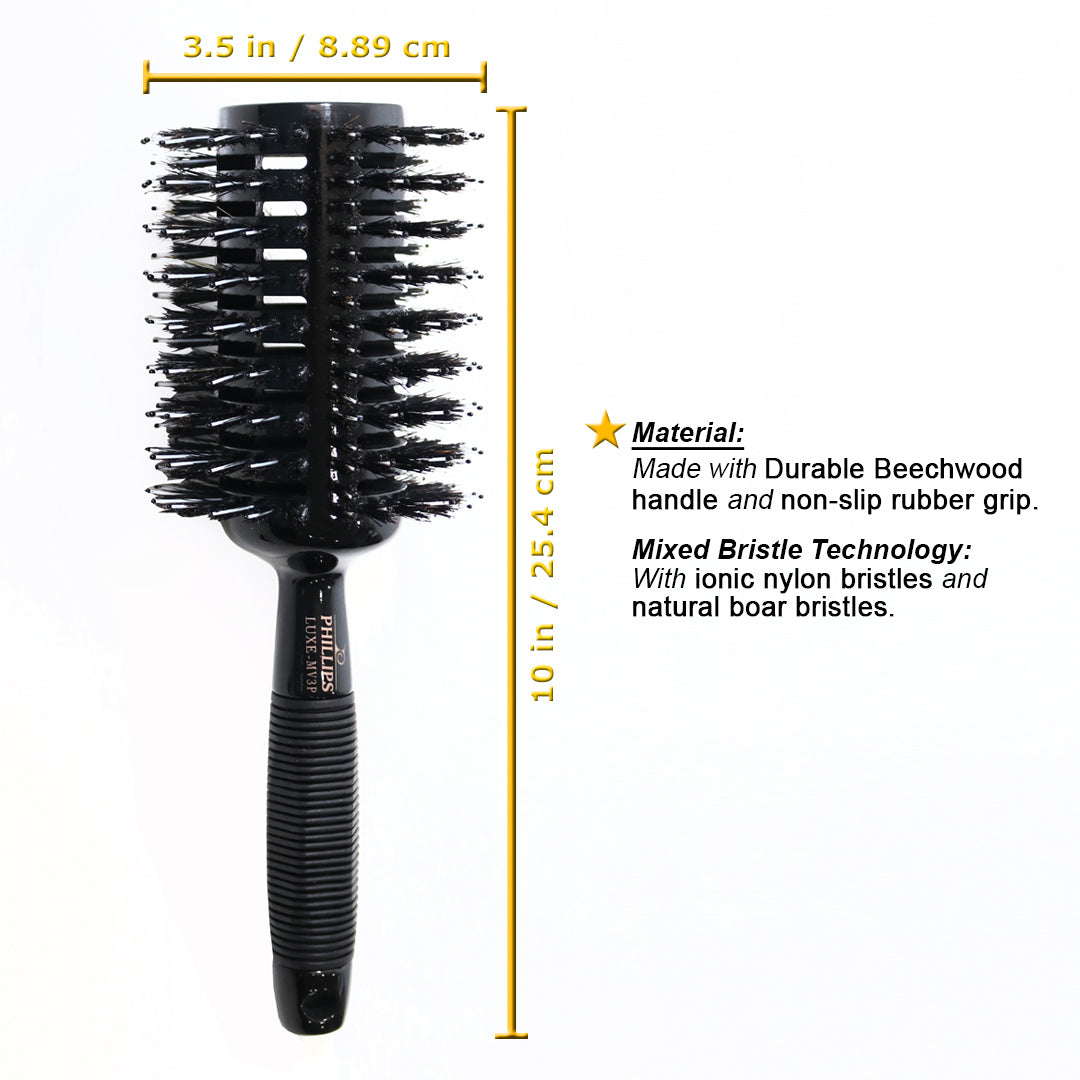 Phillips Brush 3.5 Monster Vent Round Brush with Poly Tip - Mixed Boar & Ionic Nylon Bristles (LUXE MV3P) for Professional Hair Styling & Blowouts