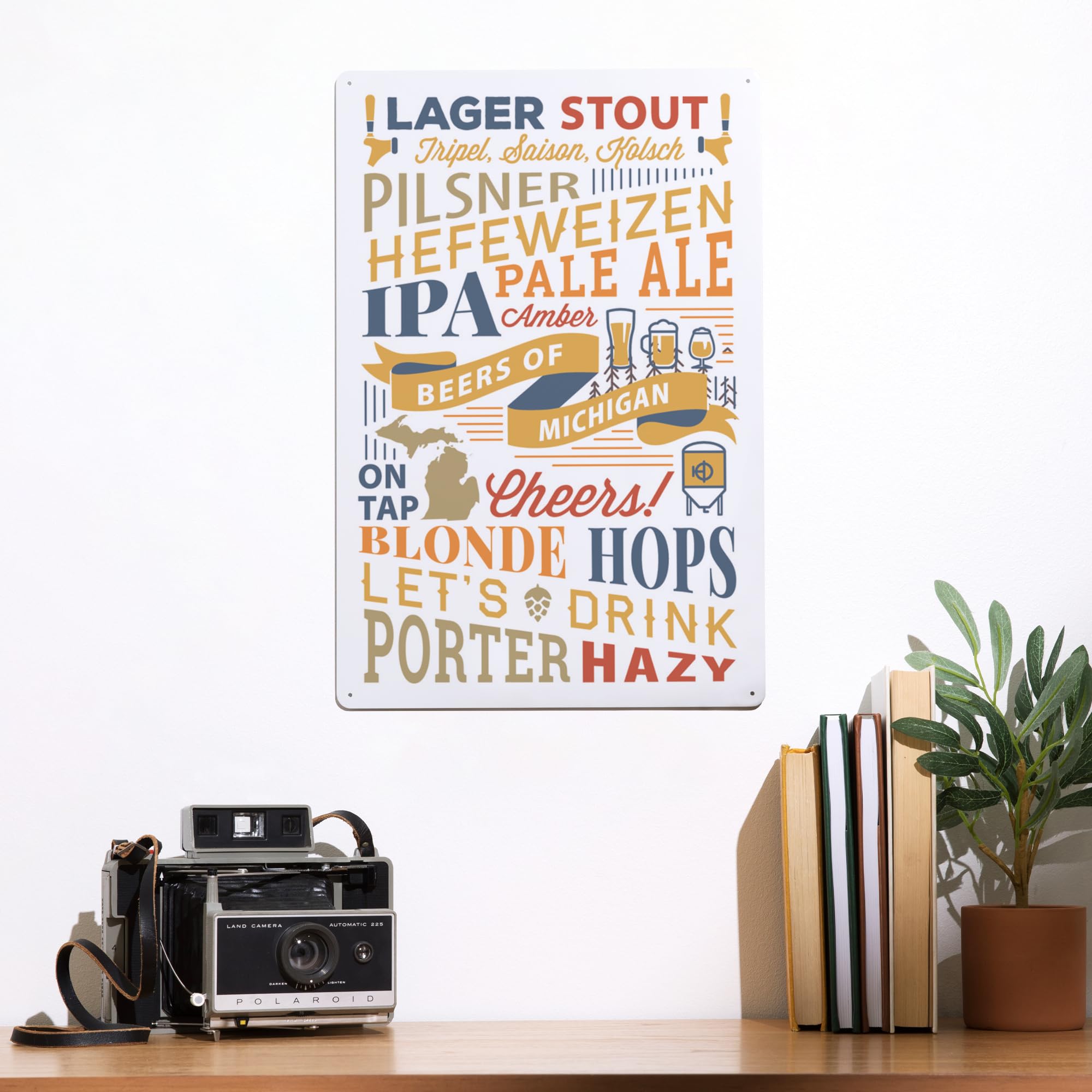 Lantern Press 12x18 Inch Metal Sign - Beers of Michigan Typography Wall Art - Perfect for Home Bar, Man Cave & Brewery Decor