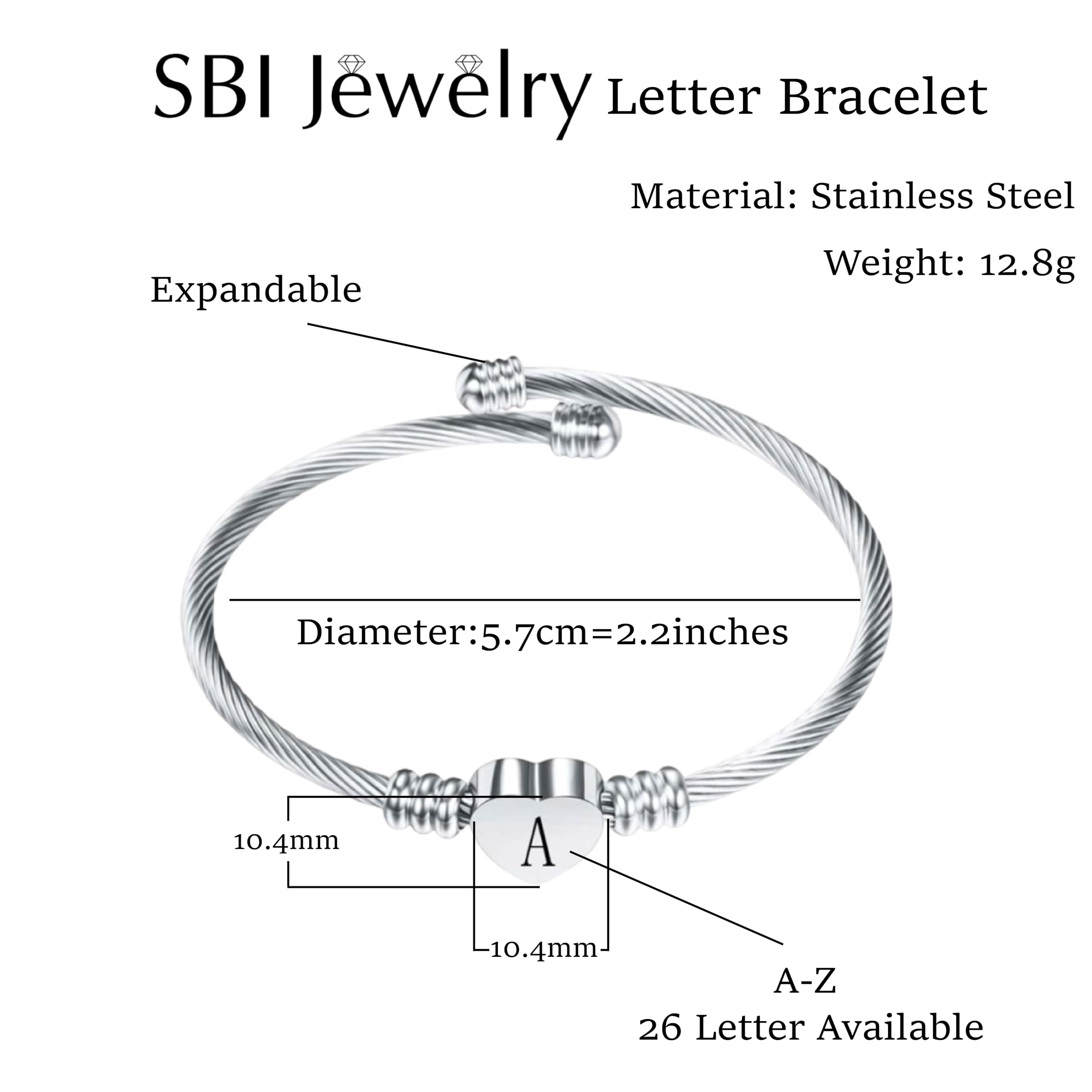 Personalized Silver Initial Letter Cuff Bracelet - Expandable Stainless Steel Heart Bangle for Women - Perfect Gift for Anniversary, Birthday & Valentine's Day