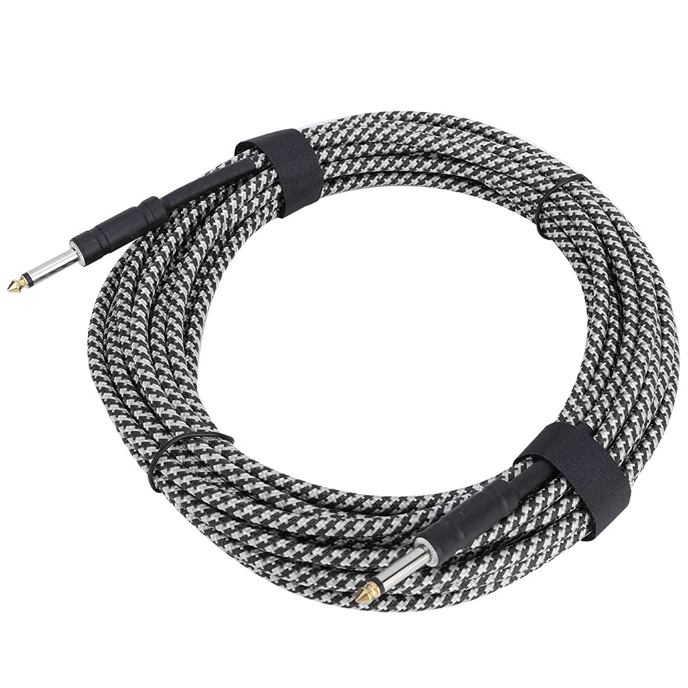 32.8ft Audio Cable with 7mm Wire - Professional Electric Bass & Guitar Cable for Piano, Organ, Keyboard - Durable Black & White Instrument Cable for Live Performances & Studio Recording