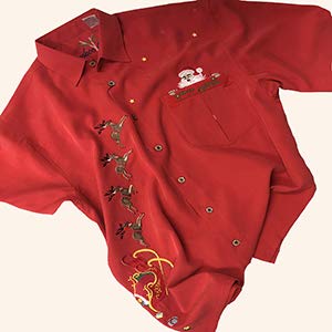 Bamboo Cay Men's Peekaboo Santa Embroidered Hawaiian Shirt - Christmas Party, Holiday Vacation & Festive Casual Wear