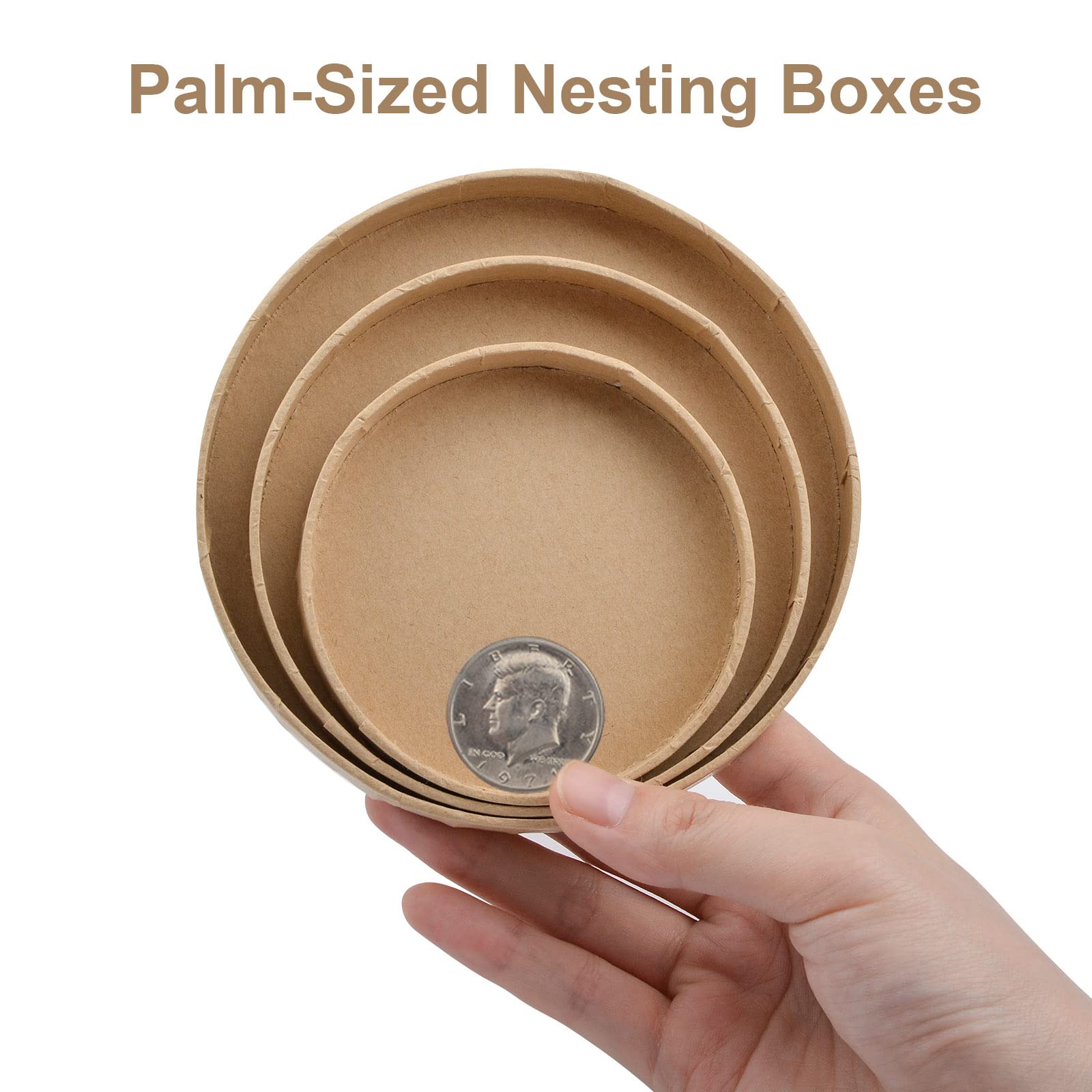 WANDIC 3-Piece Round Kraft Paper Mache Storage Box Set with Lids - Small Medium Large Sizes for Jewelry, Cosmetics, Accessories & Gift Wrapping - Perfect for Home Organization, Wedding Favors & DIY Craft Projects