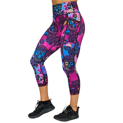 Gothic Rose Skull Print Leggings for Women - Stretchy High Waist Yoga Pants - Perfect for Halloween, Cosplay & Gothic Fashion
