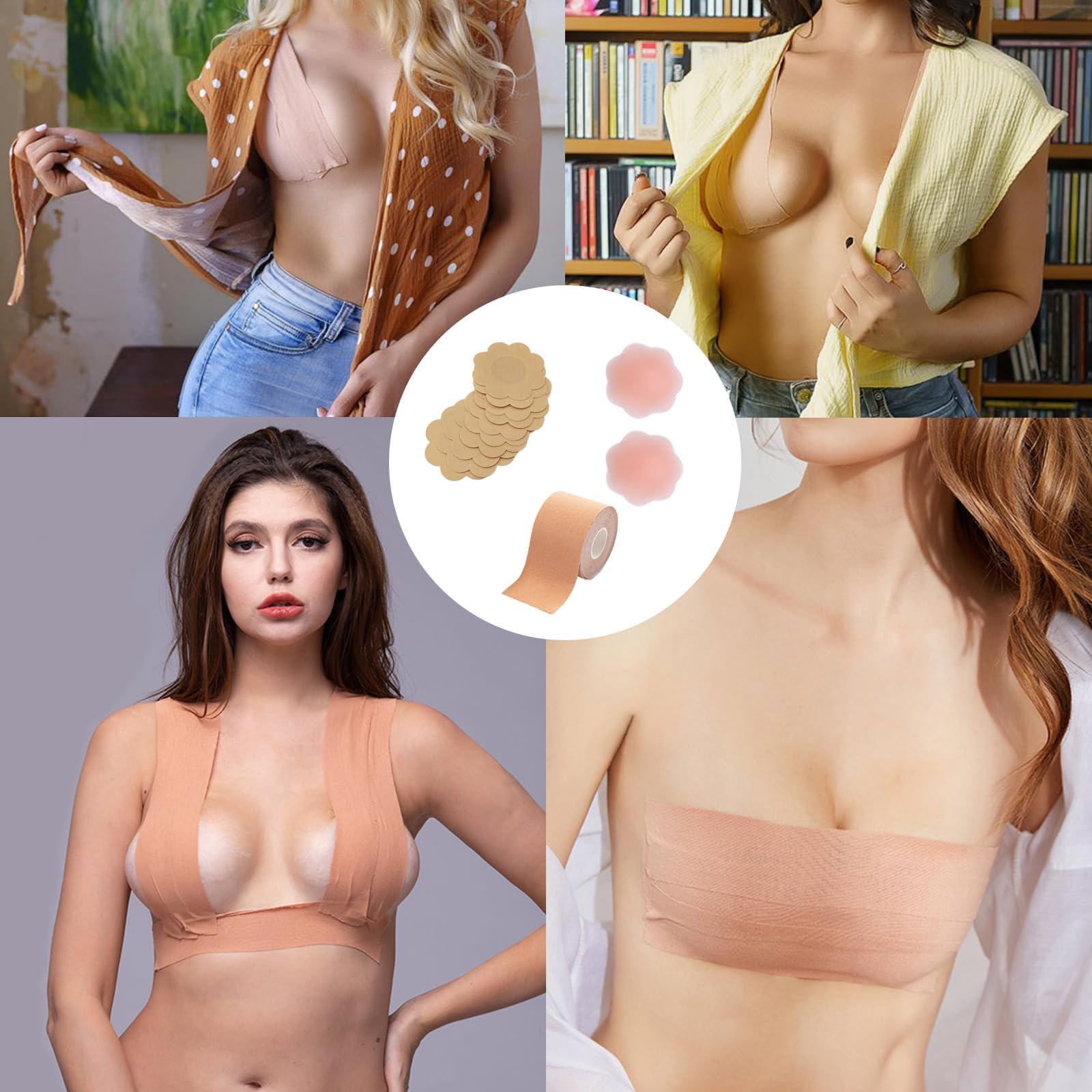 Breast Lift Tape for Women - 5M Boob Tape & Nipple Covers Set, Body Tape for Breast Support, DIY Breathable Adhesive Tape - Perfect for Backless Dresses, Strapless Outfits & Special Occasions