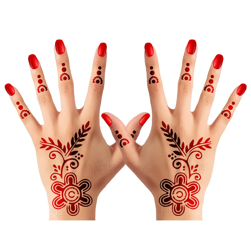 Apcute Henna Tattoo Stencils for Kids, Girls & Women - Easy to Use Temporary Tattoo Stickers with Beautiful Mehandi Designs (Design No. H-B-153) - Perfect for Parties, Weddings, Festivals & DIY Body Art