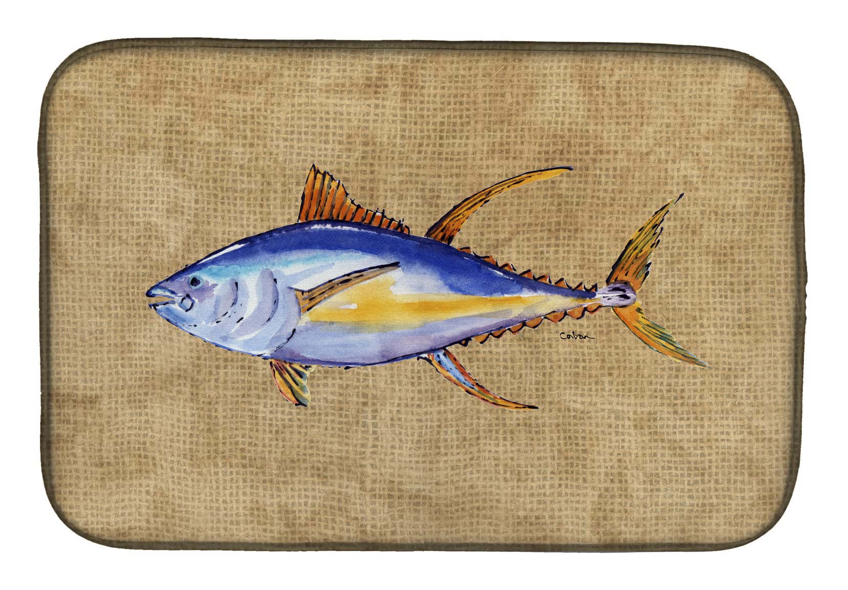 Caroline's Treasures 8817DDM Absorbent Tuna Fish Dish Drying Mat - 14 x 21 Inch Colorful Kitchen Countertop Drying Pad | Perfect for Dishes, Utensils & Cookware Drainage
