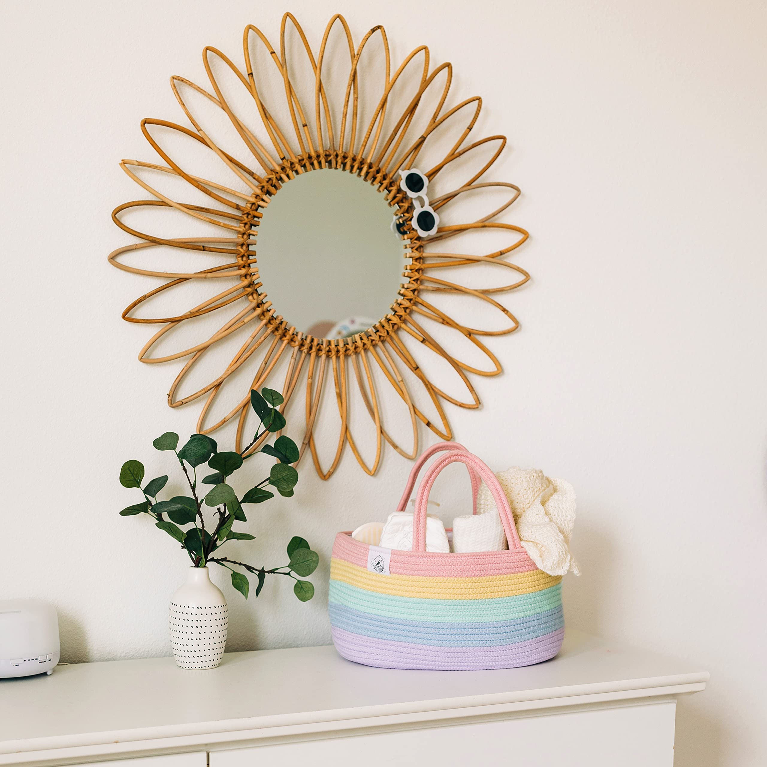 Pastel Rainbow Rope Diaper Caddy Basket - Baby Nursery Organizer with Storage for Newborn Essentials | Perfect for Diaper Changing Station, Baby Shower Gift & Rainbow-Themed Nursery Decor