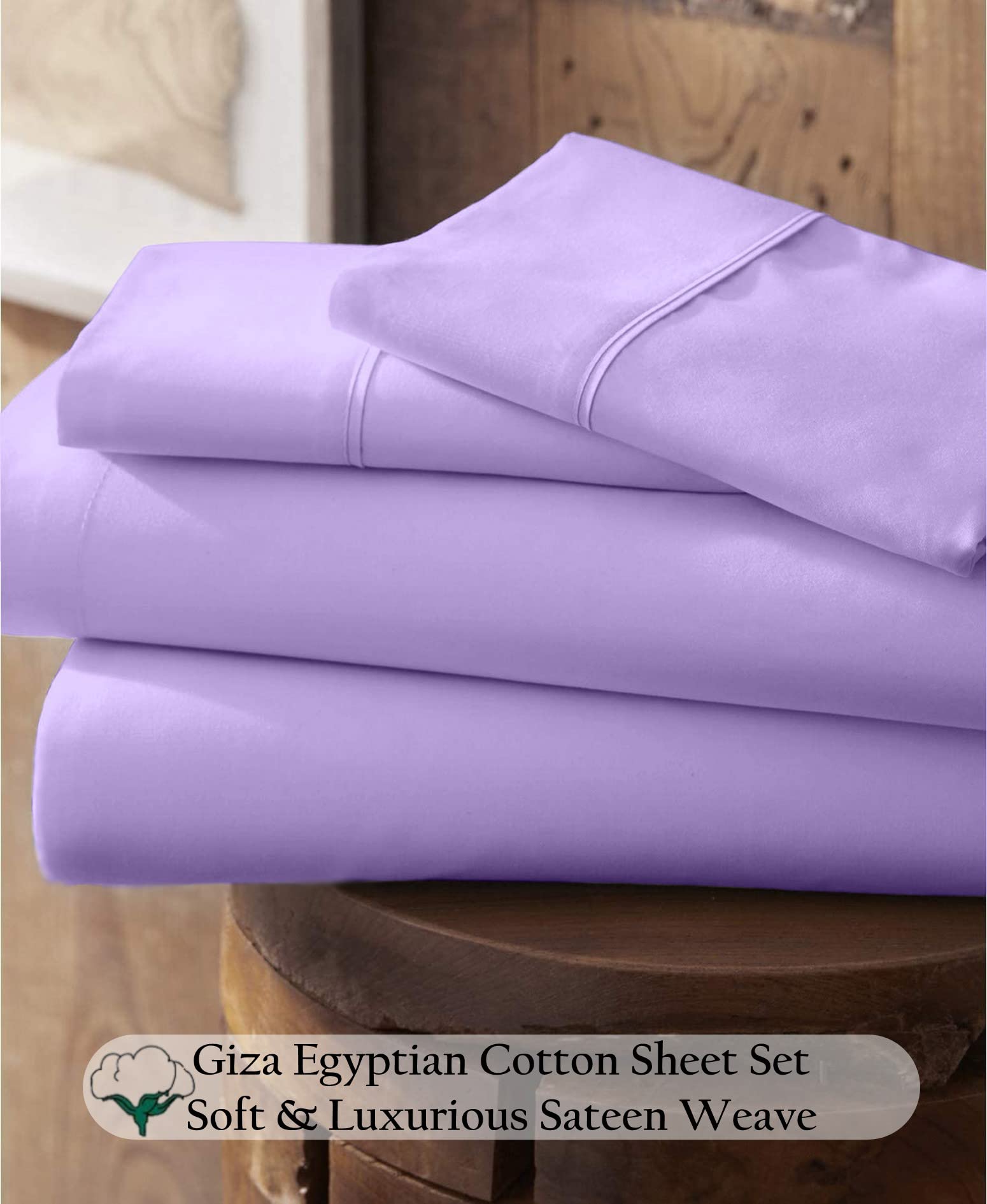 Premium 100% Certified Giza Cotton Pillowcase & Sheet Set - RV Short Queen Size, Soft Sateen Weave, Breathable Egyptian Cotton Bedding - Fits Up to 18