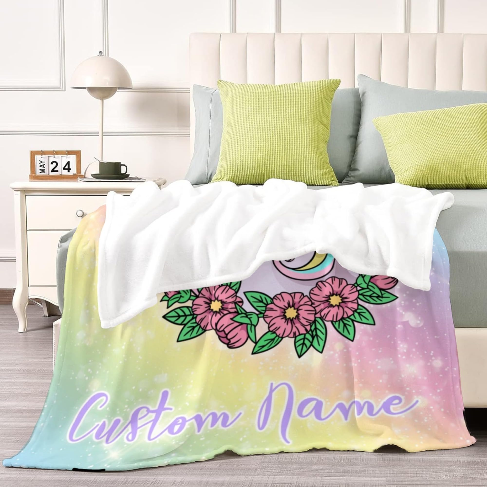 YESCUSTOM Personalized Unicorn Fleece Throw Blanket - Custom Name Blanket for Girls & Boys, Soft Minky Bed Blanket for Baby & Kids - Perfect for Nursery, Bedroom Decor & Cozy Gift