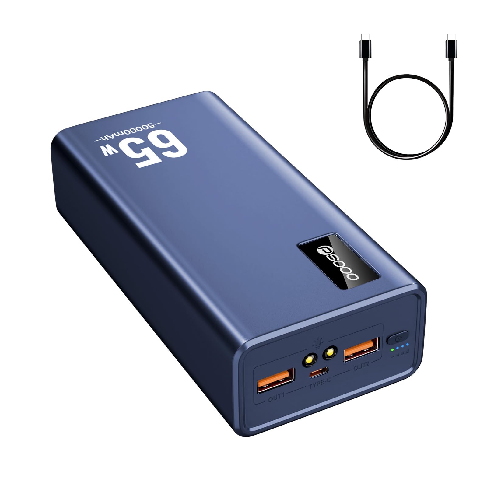 65W 50000mAh Fast Charging Power Bank - USB C PD Portable Charger for MacBook, Dell Laptops, iPhone 14/13, Tablets & Phones - 3 Outputs & 1 Input (Blue) | Perfect for Travel, Camping & Emergency Power Backup