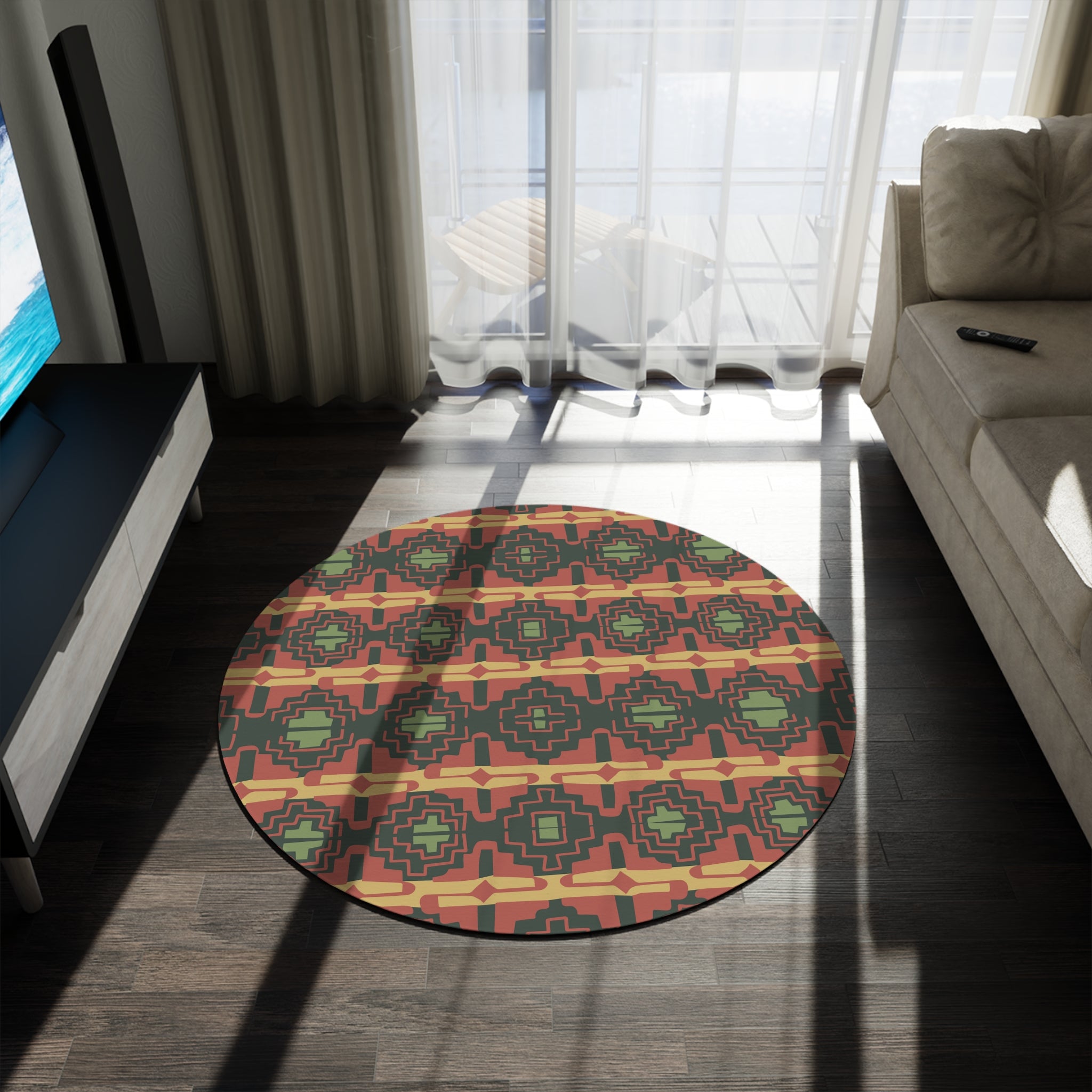 Southwestern Rio Valley Groove Print Round Rug - Non-Slip, Soft & Durable - Perfect for Living Room, Bedroom, or Office Decor
