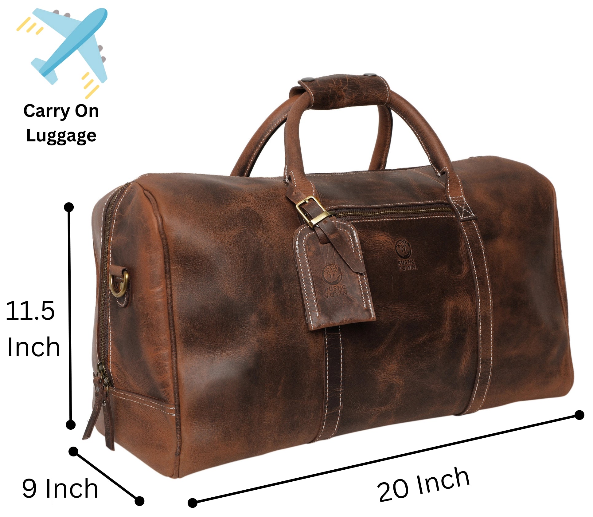 Premium Sasha Carry On Leather Duffle Bag for Travel - Walnut Brown - Stylish Weekender & Gym Bag for Men & Women