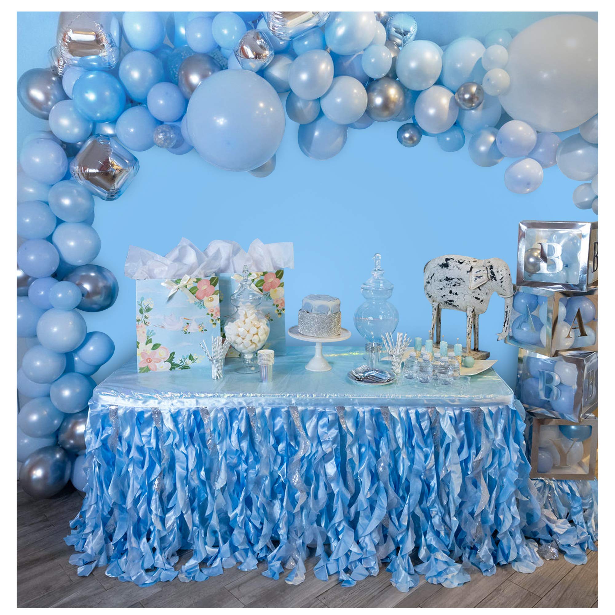 6Ft Blue Tutu Table Skirt with Double Layer Satin & Sequin Trim - Perfect for Birthday Parties, Baby Showers, Gender Reveals, Dessert Tables & Frozen Themed Events - Elegant Party Decoration for Weddings, Banquets & Special Celebrations