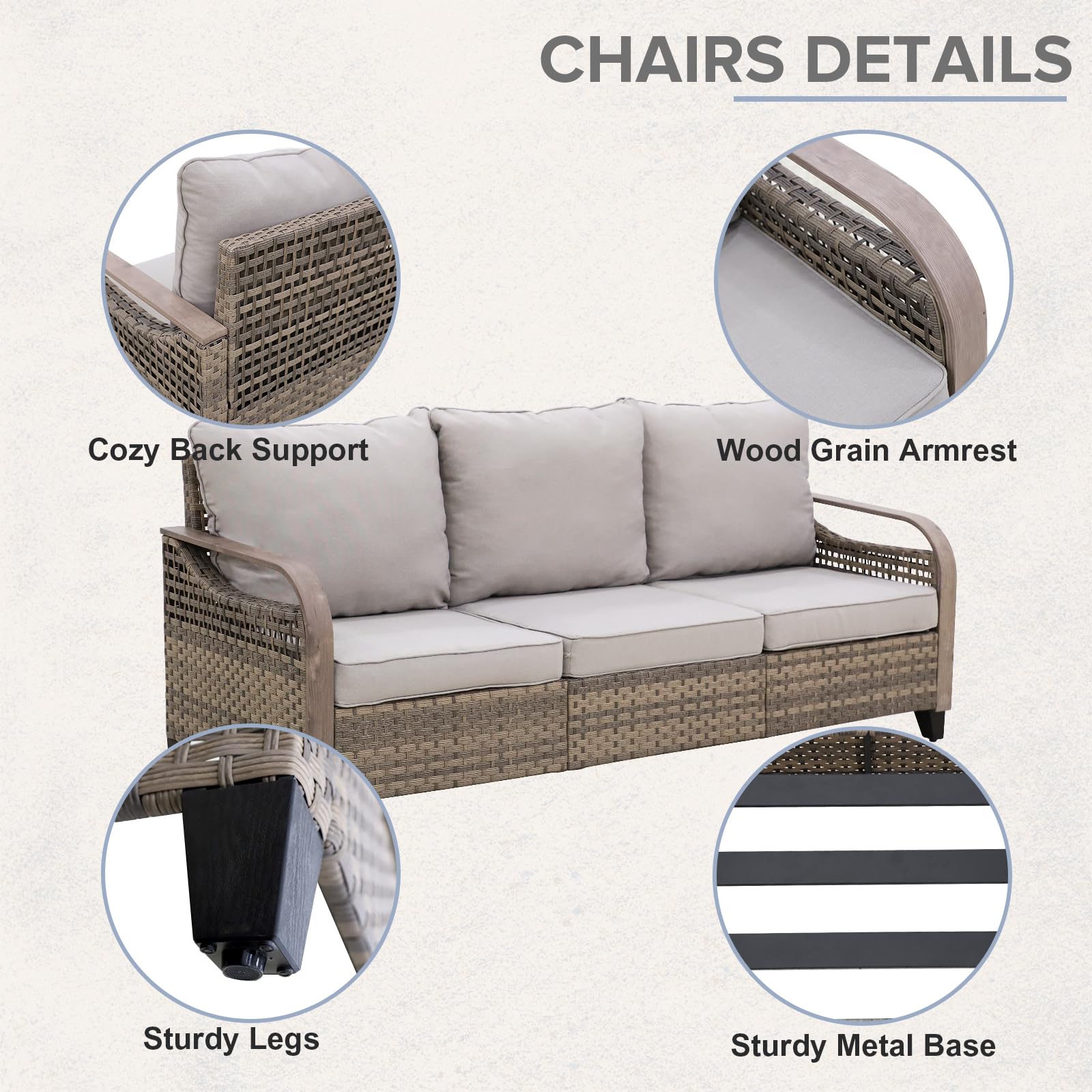 **COOS BAY Modern Wicker Outdoor Sofa Set - 3-Seater Patio Loveseat for Garden, Backyard, Deck, Porch & Balcony - Weather-Resistant Brown/Gray Couch - Perfect for Relaxing, Entertaining & Outdoor Lounging**