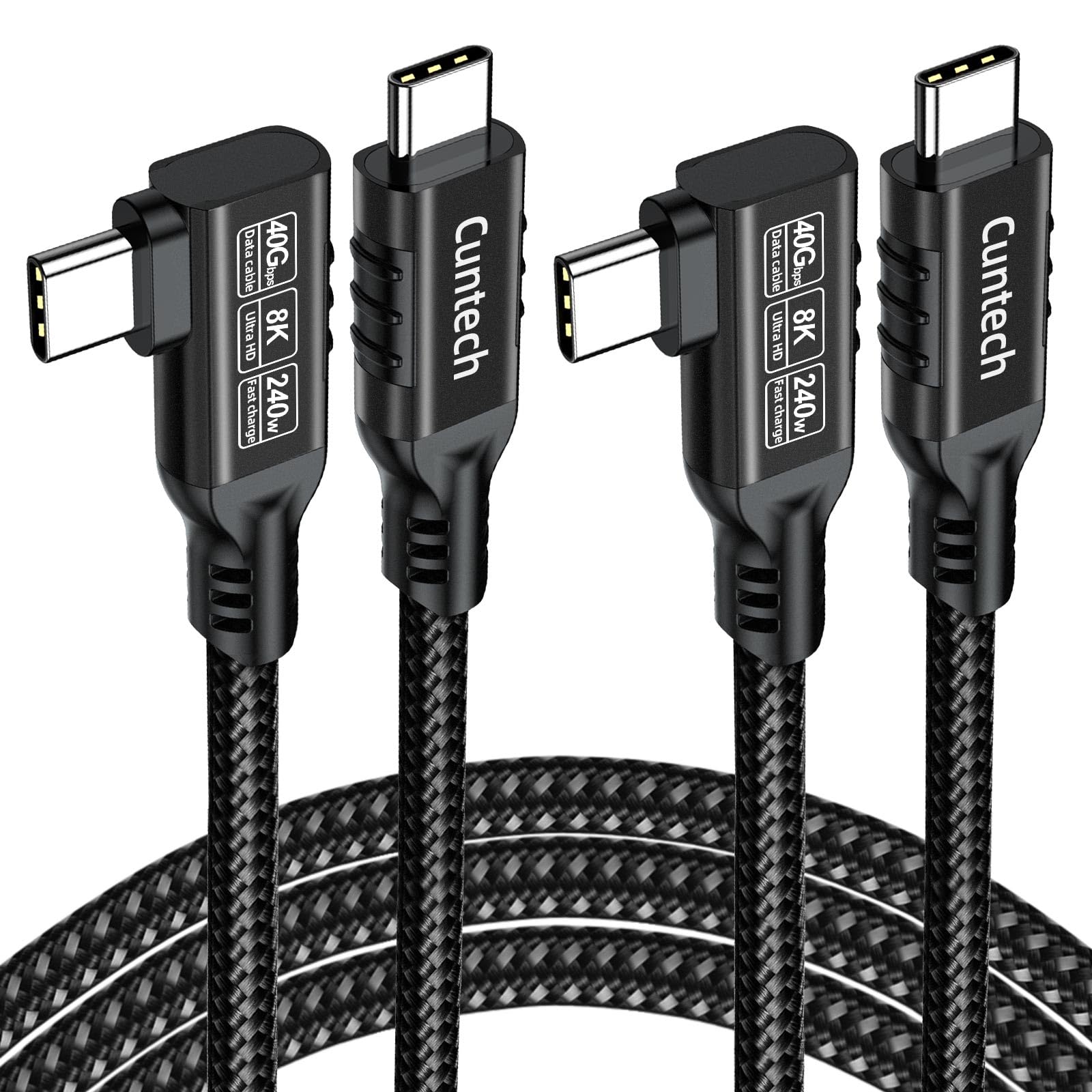 90 Degree Right Angle USB C Cable 3.3ft 2-Pack - 240W PD Fast Charging, 40Gbps Data Transfer, 8K/4K Video - Compatible with Thunderbolt 4/3, MacBook, iPhone 15, iPad, Samsung Galaxy & Type C Devices - Perfect for Tight Spaces & Travel Charging