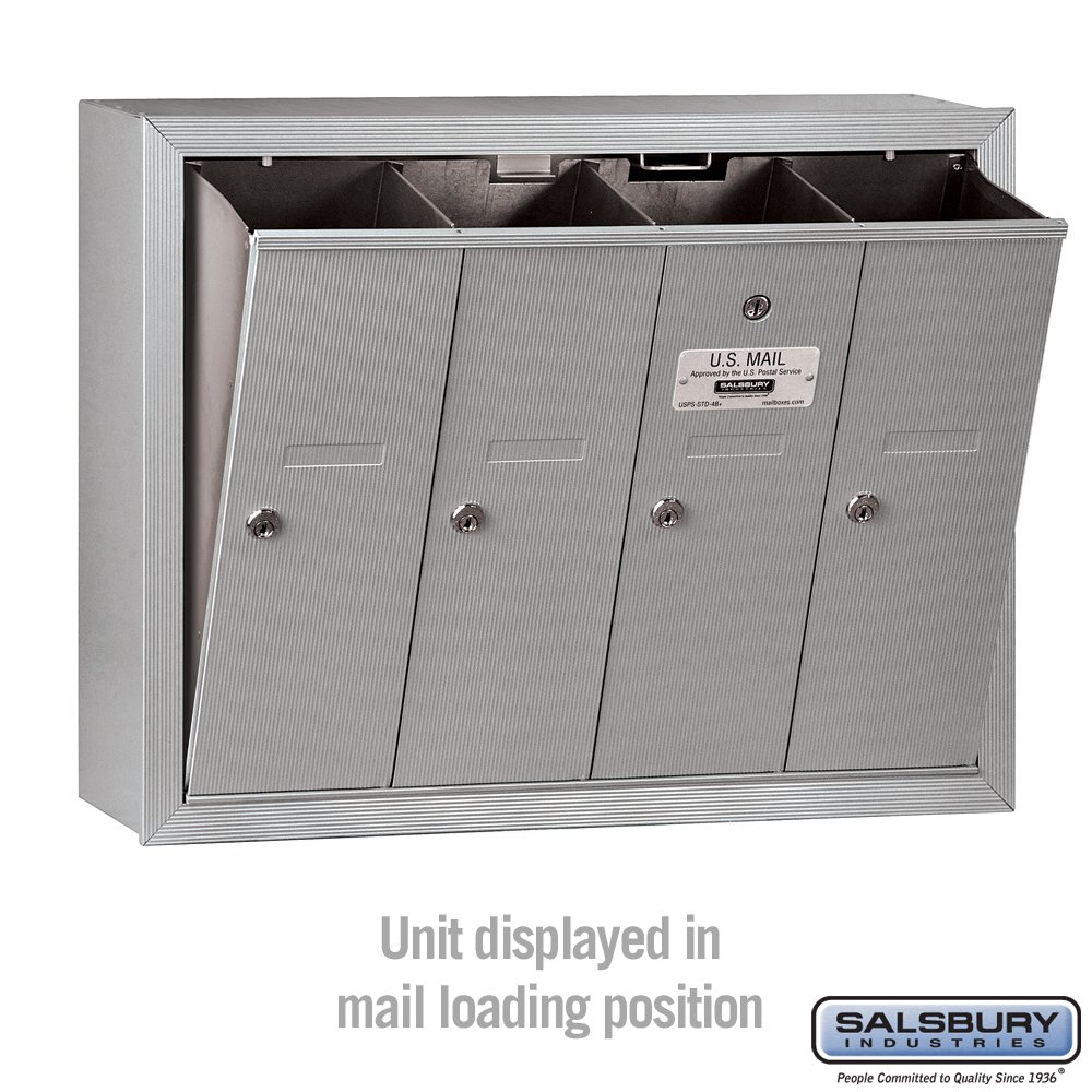 Salsbury Industries 3504ASU 4-Door Aluminum Vertical Mailbox - USPS Approved Surface Mounted Mailbox for Secure Mail Delivery at Homes & Businesses